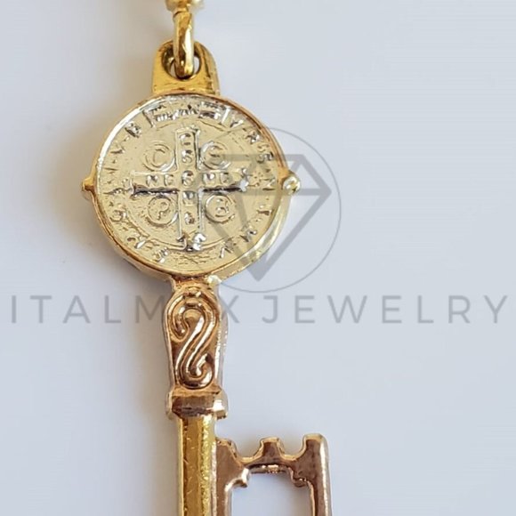18K Gold Plated Saint Benedict Key & 22" Chain - Picture 5 of 8